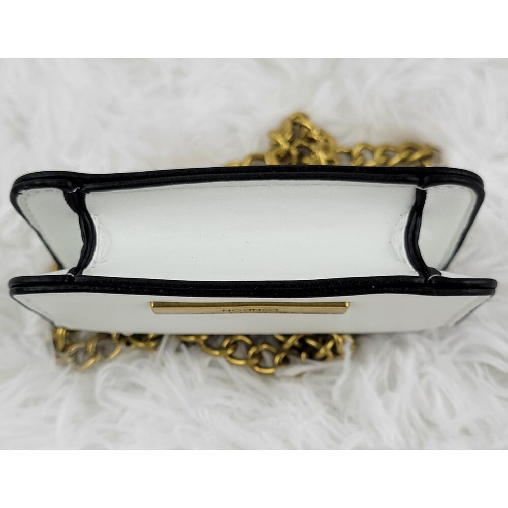 Designer Micro Mini Purse White Quilted Brass Spell Out Crossbody Chain Bag New - Picture 3 of 8